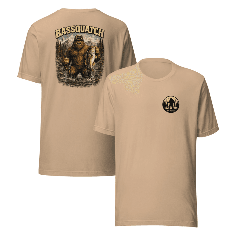 Bassquatch Front and Back Unisex T-Shirt — Tan