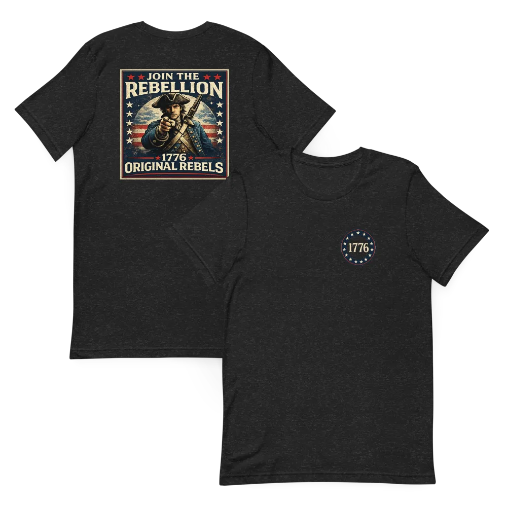 Join the Rebellion Front and Back Unisex t-shirt — Black Heather
