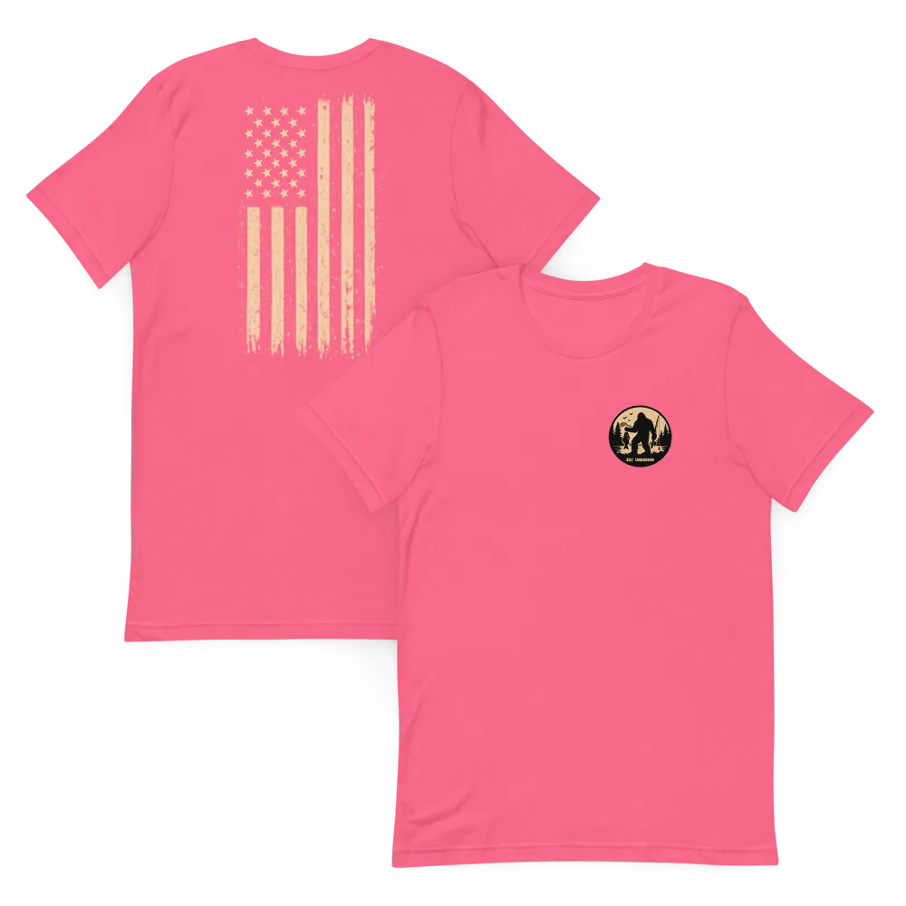Bassquatch American Flag Front and Back Unisex T-Shirt β Charity Pink